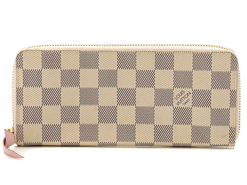 LOUIS VUITTON Wallet Portefeuille Clemence Damier Azur White Rose Pink Ballerine